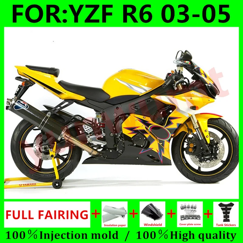 

Новый комплект обтекателей для мотоциклов из АБС-пластика для YAMAHA YZFR6 03 04 05 YZF R6 2004 Обтекатели для кузова 2003 - 2005 желто-черные