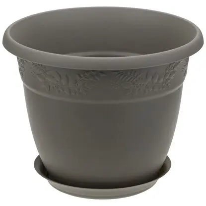 Кашпо IDEA РЯБИНА d13 см 0 8 л полипропиленовое серое с поддоном |