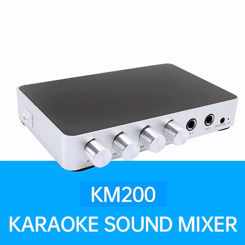 

KM200 4K Mini HD Karaoke Sound Mixer Audio Mixer Dual Microphone Input Volume Adjustment for Stage KTV Room Mesa de Mezclas de