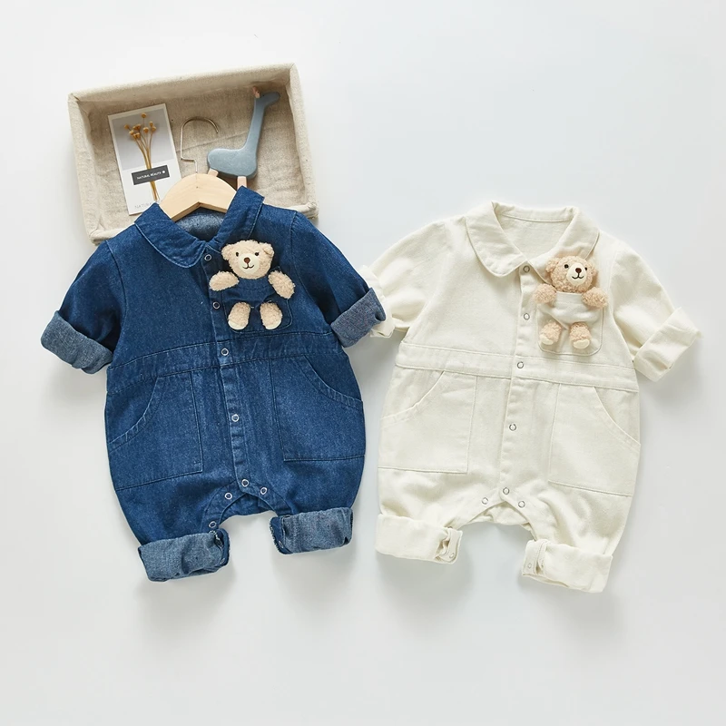 

Baby Girls Boys Romper Fashion Cute Bear Doll Bebe Boys Denim Jumpsuit 2021 Autumn Long Sleeve Kids Overalls Baby Clothes Sets