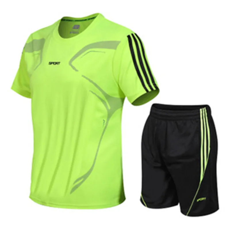 

Men M-5XL Summer Sport Suit T-Shirt Shorts Two Piece Set Quick Dry Sportswear Fitness Running Casual Suit Men