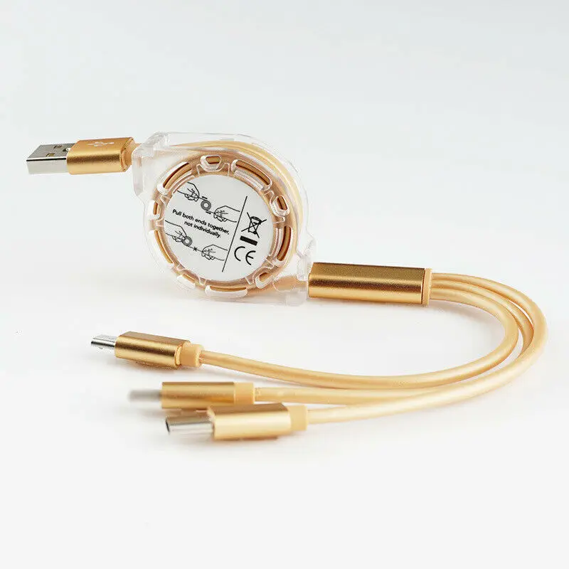 Разные цвета выдвижной 3-в-1 кабель Micro USB + Тип C 8PIN зарядный для передачи данных