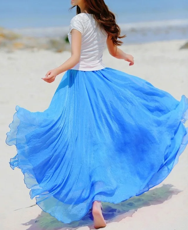 Летняя юбка длинное с эластичной талией Двухслойное женское Макси коктейльное