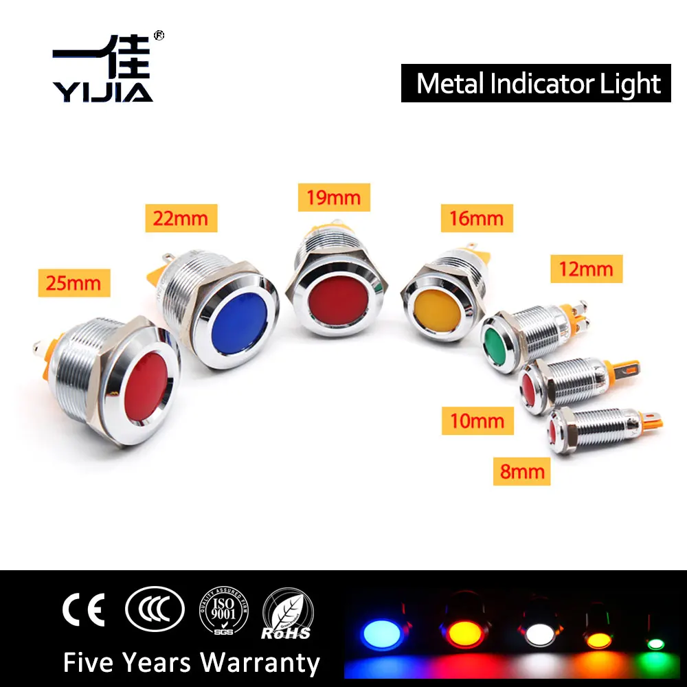 Металлический индикатор светильник 3 в 12 В 24 постоянного тока 220V led красный синий