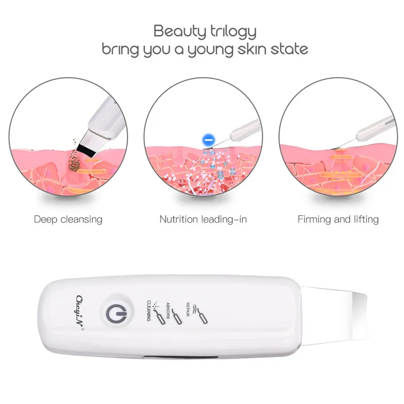 Глубокое очищение пор лица ультразвуковой ионный Скруббер кожи очиститель уход