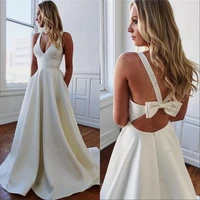 new design summer a line wedding dresses 2020 bow back design v neck bridal party dress long chiffon boho beach wedding gowns