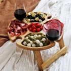 Деревянный уличный складной стол для пикника со стеклянным держателем, Круглый складной стол, стойка для бокалов для вина, складной стол, новинка 2021