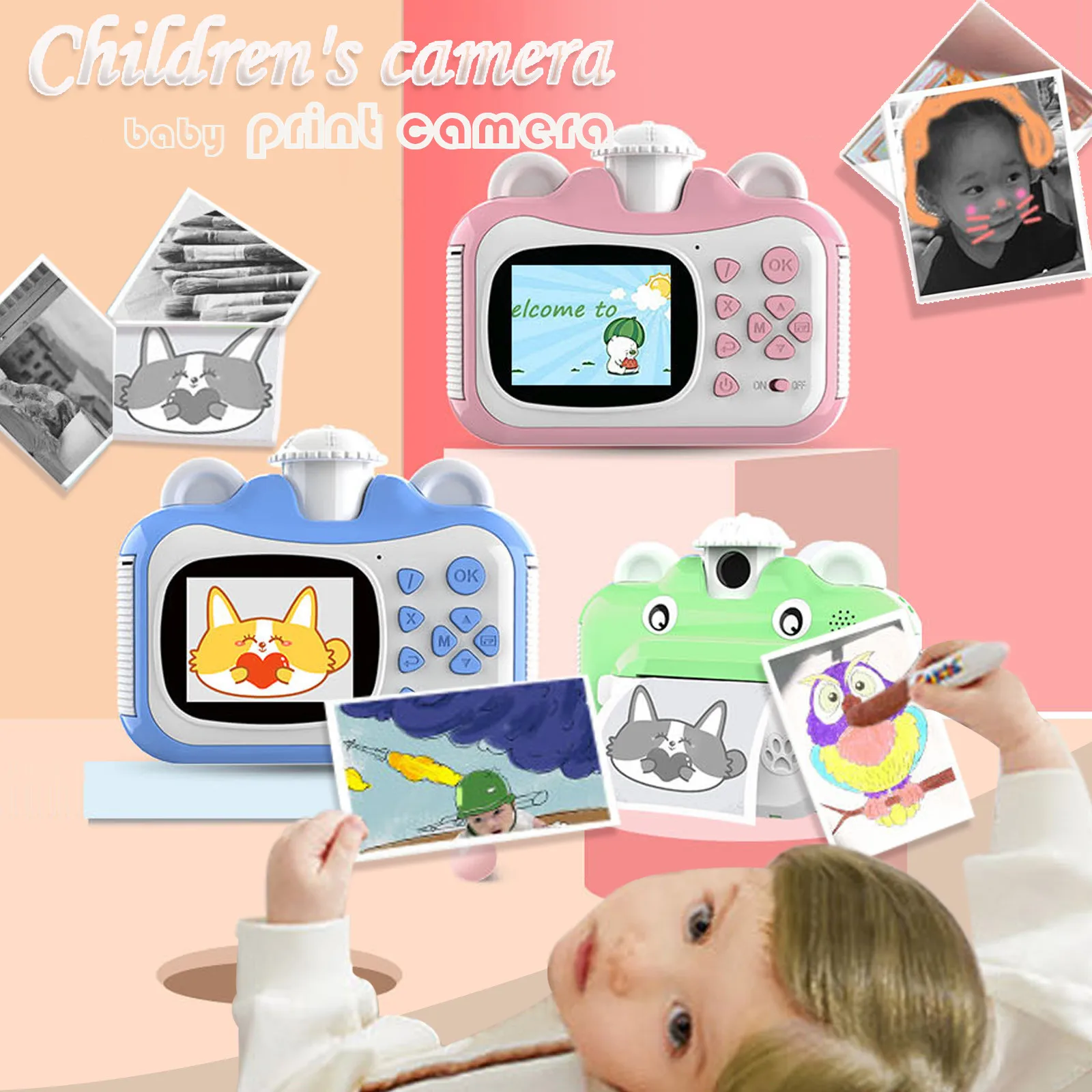 

Kid Toy Mini Digital Cute Camera for Kids Baby Children's Toys Photo Instant Print Camera Birthday Gift for Girls Boys