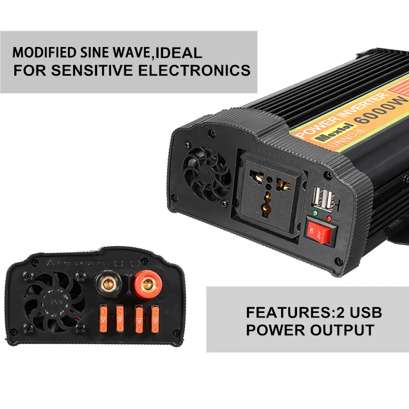 Двойной USB макс 12000 Вт 6000 Вт Инвертор питания DC 12 В к AC 220 вольт автомобильный адаптер преобразователь заряда модифицированный синусоидальный волновой трансформатор