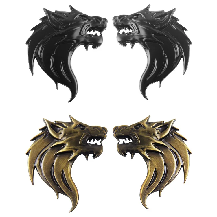 Металлическая 3d-эмблема головы волка 2 шт. значок на лобовое стекло с логотипом