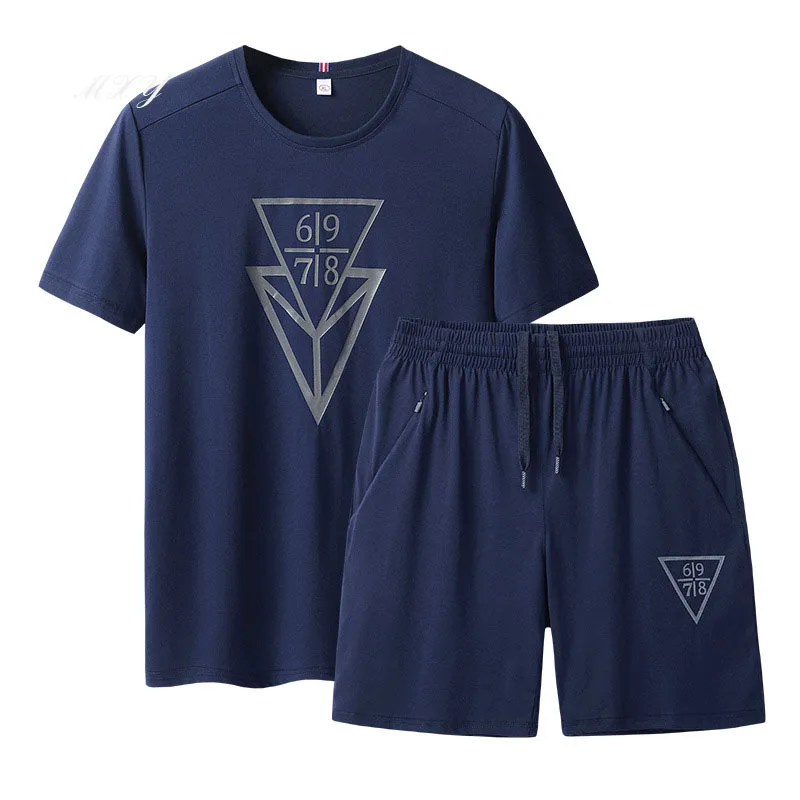 Мужской летний спортивный костюм из хлопка с цифровой печатью для бега свободный