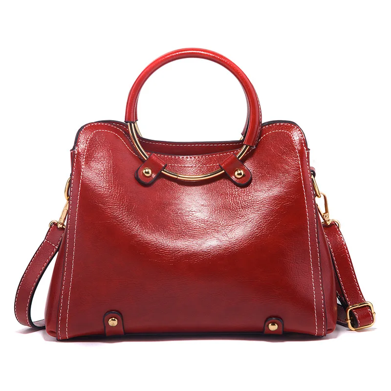 Сумка женская из вощеной кожи роскошный саквояж с кармашком для кошелька сумочка