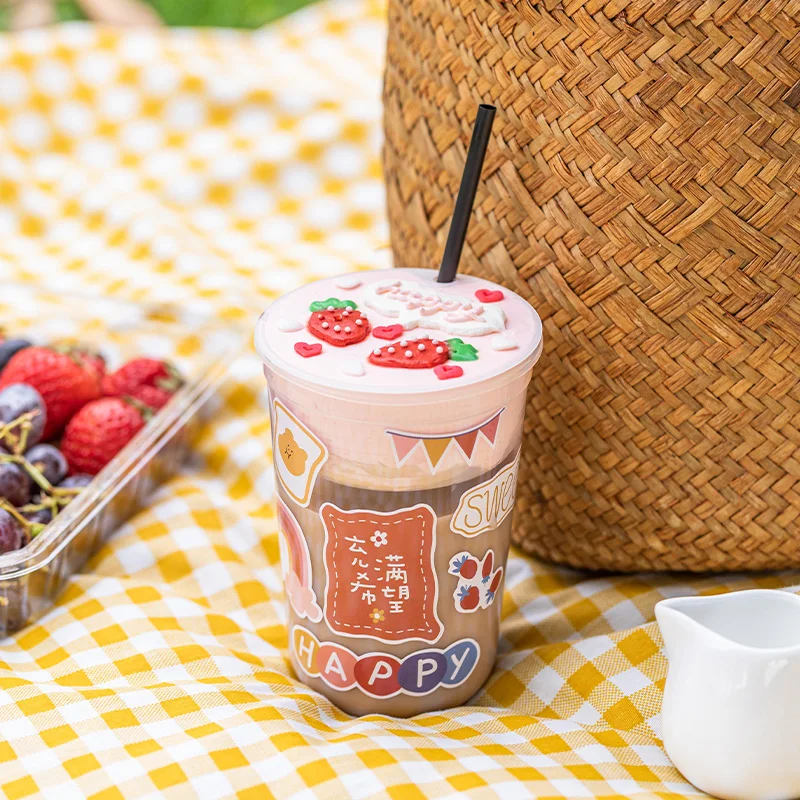 

50pcs Milk tea cup 500ML disposable transparent plastic cups juice drinking ice cream cup birthday party favors dessert cup