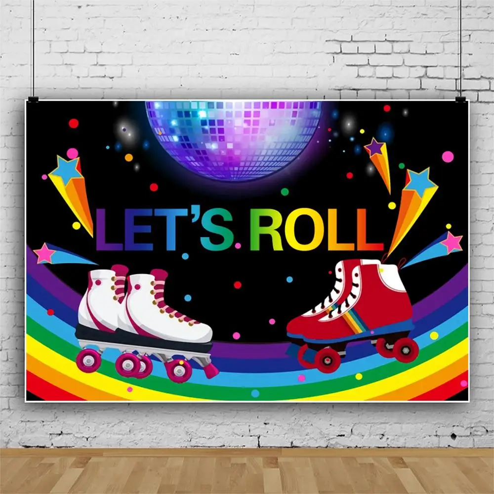 

Let's Roll Skate Shoes Ball Music Theme Party Backdrop Photography Background For Photo Studio Vinyl Photophone Photozone Shoot