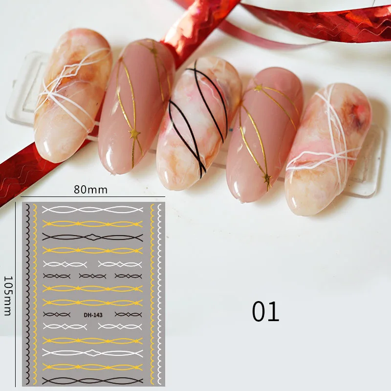 

1 Sheet 3D Curved Line Pattern Nail Sticker Self-Adhesive Nail Decals for DIY Decorations