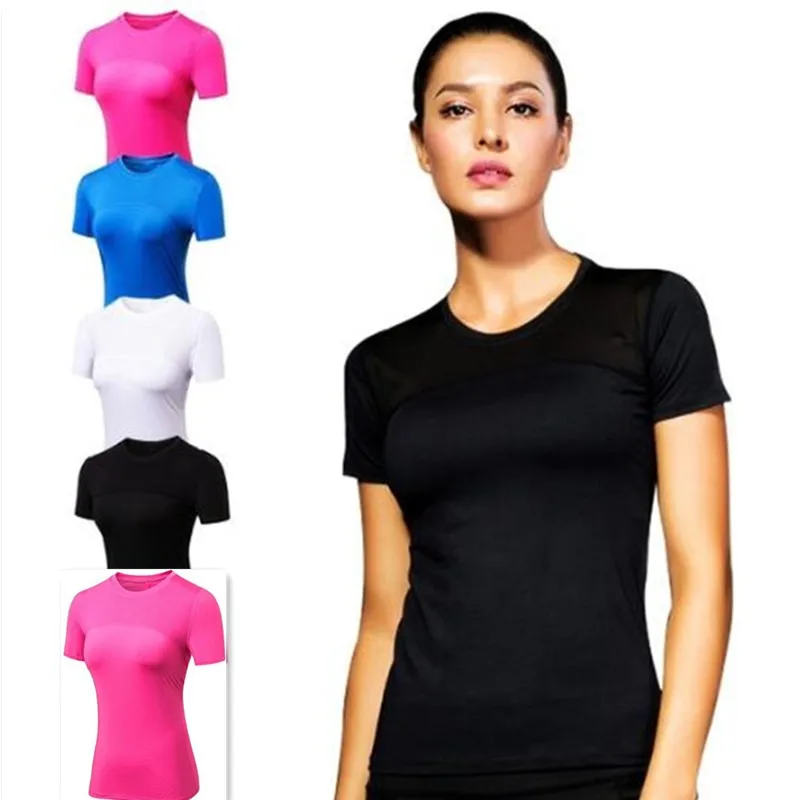 

Женская спортивная облегающая футболка, быстросохнущие Топы с коротким рукавом, женские повседневные Сетчатые эластичные футболки с прост...