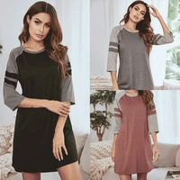 womens nightdress european and american round neck stitching pajamas sexy home casual pajamas spring and summer long nightdress