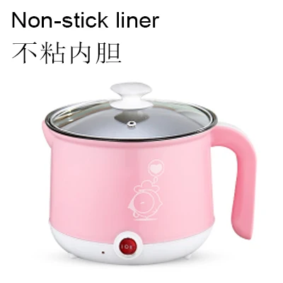 Non-stick pink EDTID многофункциональная электрическая сковорода из нержавеющей стали горячий горшок лапша рисоварка на пару яйцо суп горшок мини нагревательная сковорода 1.8л ЕС - Цвет: Non-stick pink