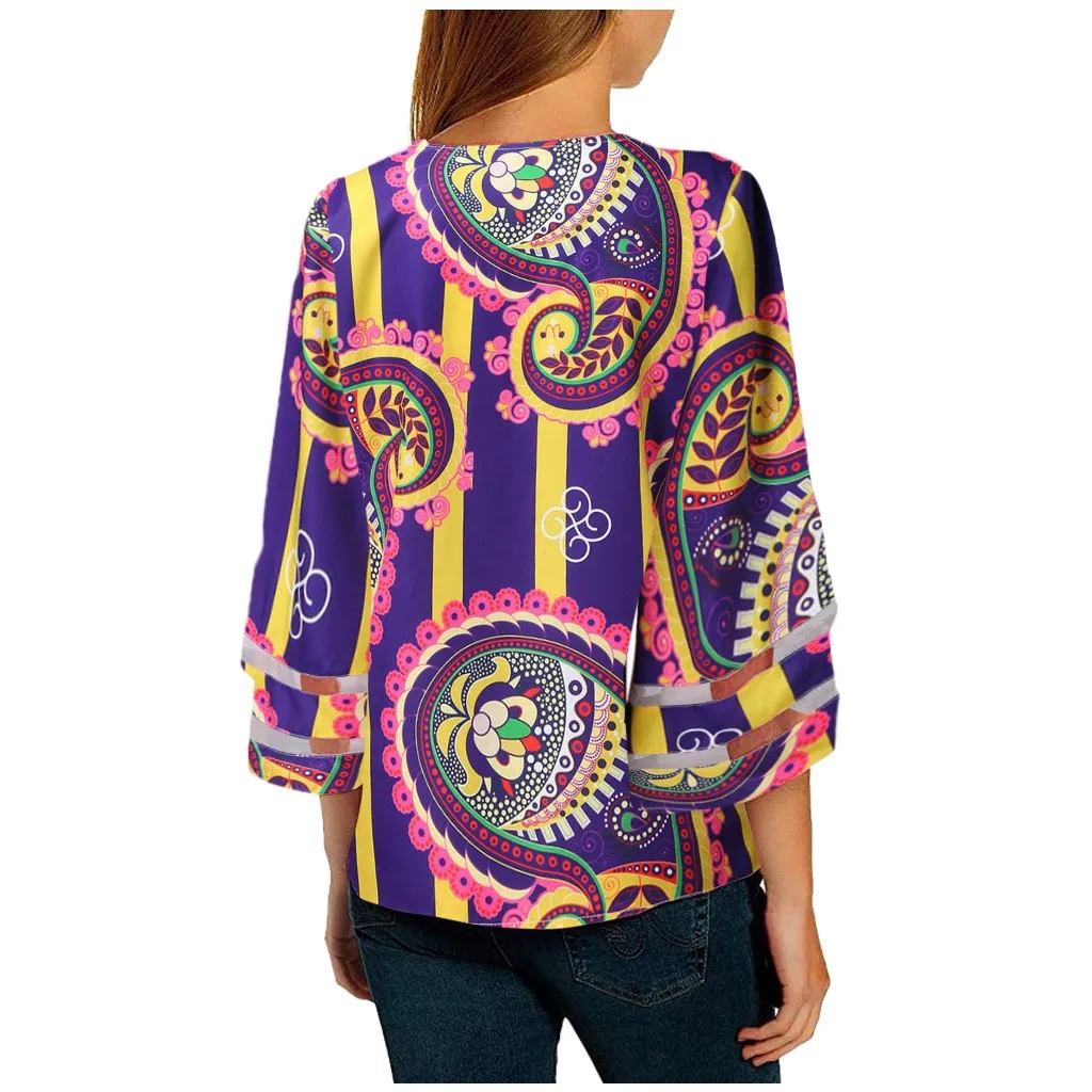 Блузка женская в этническом стиле с V образным вырезом и винтажным