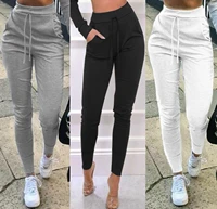 new women high waist lace up pants solid color joggers sweatpants fashion ladies slim fit pencil trousers streetwear