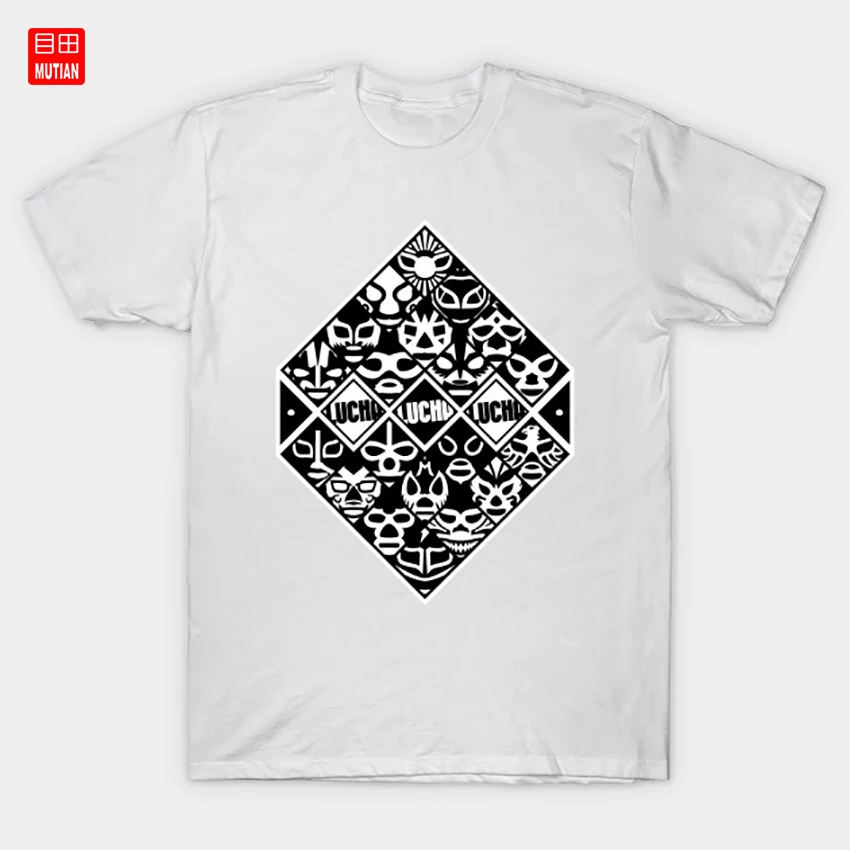 LUCHA-LIBRE футболка графический борец смешное лицо квадрат уникальный черный и белый