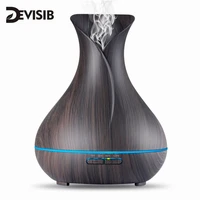 devisib 400ml aroma essential oil diffuser wood grain ultrasonic cool mist humidifier 7 color led light for office home bedroom