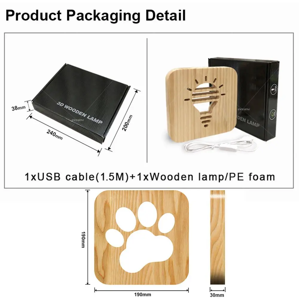 Деревянный светодиодный ночник 3D лампа для резьбы по дереву с милыми животными