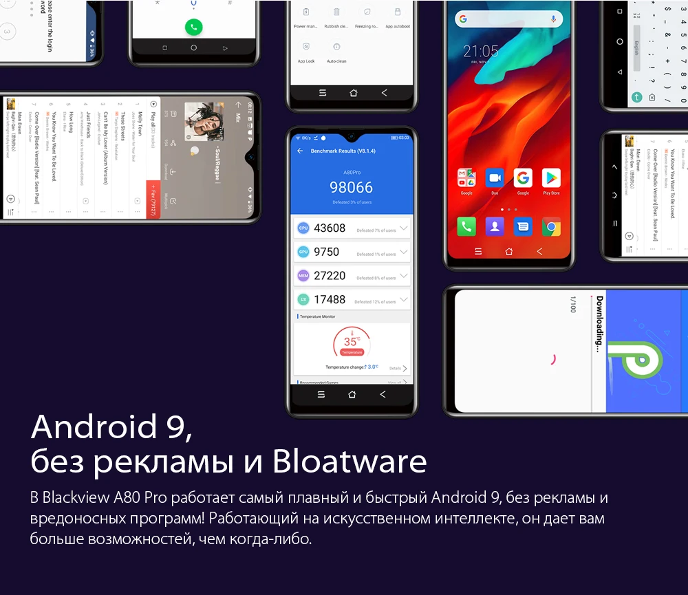 Смартфон Blackview A80 Pro Quad с задней камерой, четыре ядра, 4 Гб+ 64 ГБ, Android 9,0, 6,49 дюйма, водонепроницаемая камера 4680 мАч, мобильный телефон 4G