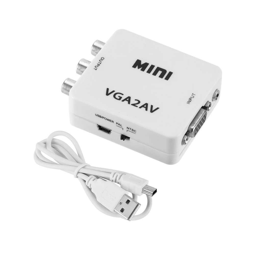 Kebidu 1080P Mini VGA-AV RCA преобразователь с 3 5 мм аудио VGA2AV/CVBS адаптер для ПК к HD TV 1920x1080 60fps