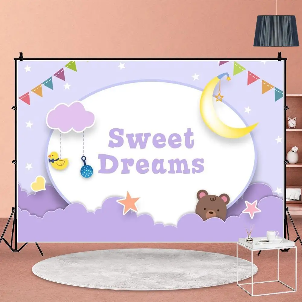 Sweet Dreams Newborn Baby Showe Bedroom Wall Poster Backdrop Moon Stars Good Nights Theme Birthday Family Party Photo Background
