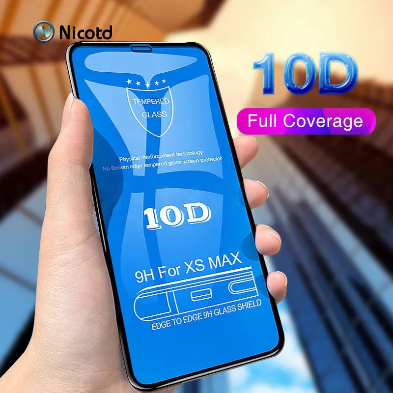 Защитное стекло nicotte 10D для iPhone 11 Pro MAX XR X экрана XS 6 6S 7 8 Plus защита HD|Защитные стёкла