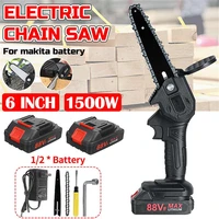6 inch 1500w 88v mini electric chain saw with 2 battery indicator rechargeable woodworking pruning power tool for makita battery