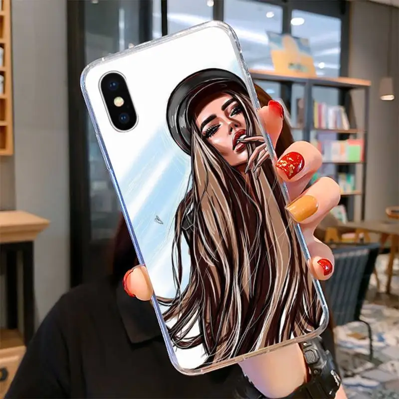 

Luxury Sexy Beautiful Girl Black Phone Case For Iphone 5 6 7 8 11 Plus XR X XS MAX SE2020 iPhone 11PRO Transparent Case