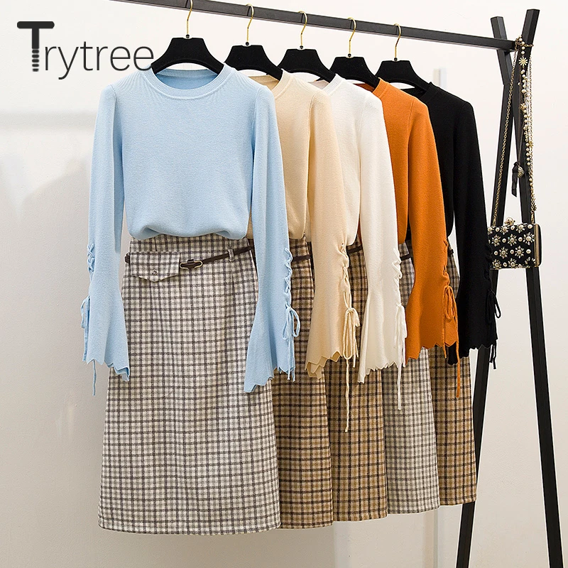 Trytree осенне зимний комплект из двух предметов Повседневный Топ с О образным