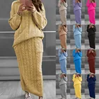 Женский комплект из двух предметов, укороченный Топ с длинным рукавом и юбка-карандаш, комплект из 2 предметов, женский свитер, вязаная юбка, зимний костюм, 12 цветов
