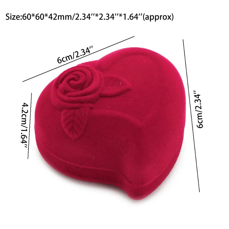 

Jewelry Ring Box Velvet Heart Shaped Red Rose Pattern Love Ring Storage Display