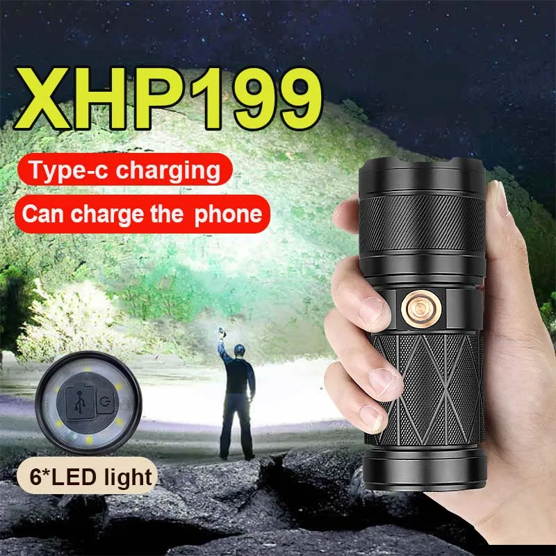 

Супер яркий Мощный яркий светодиодный фонарик XHP199, перезаряжаемый светодиодный фонарик USB XHP90, мощсветильник светодиодный фонарик, тактиче...