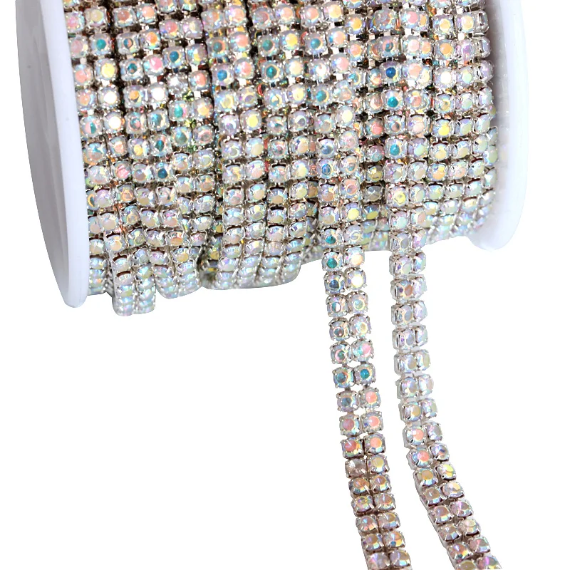1 ярд SS10 Прозрачный Клей на цепочке для пришивания 2 ряда серебряных когтей стразы