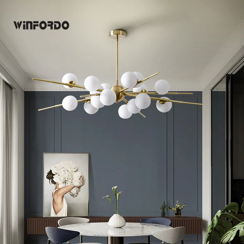 Цена Современная стеклянная Подвесная лампа в форме шара, светодиодный Люстра для гостиной, столовой, подвесные светильники, потолочный светиль...