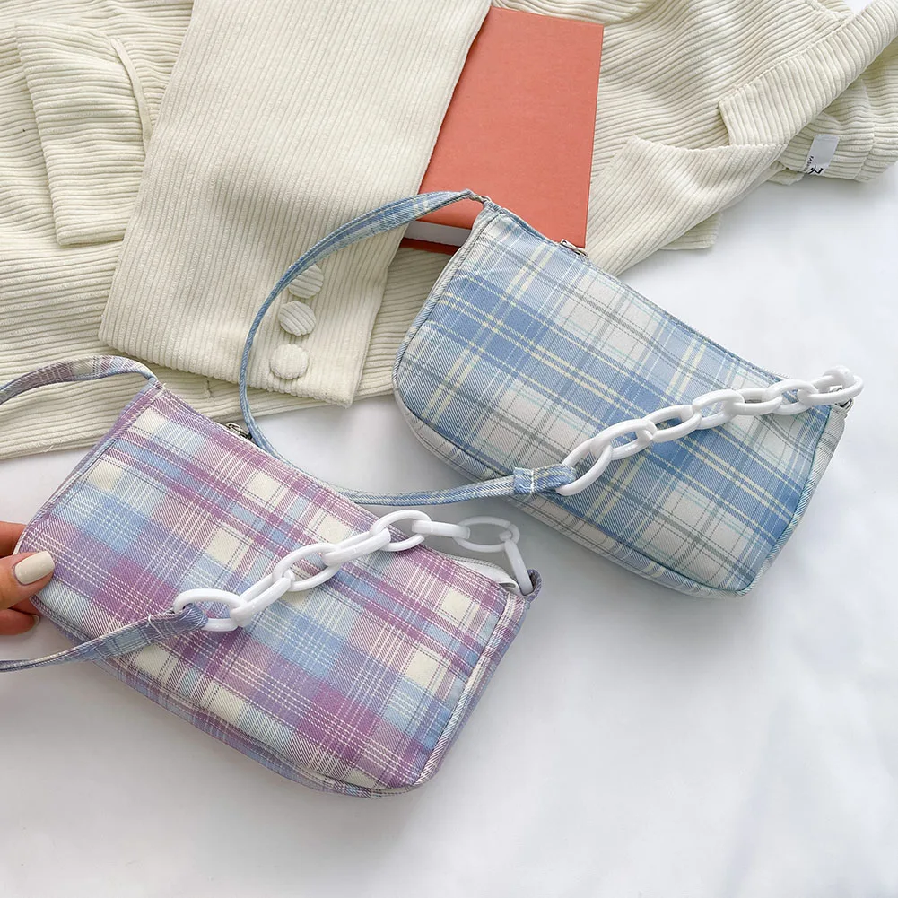 

Популярные клетчатые сумки для женщин с принтом, Повседневная сумка на плечо, модные повседневные маленькие сумки-тоуты на толстой цепочке ...