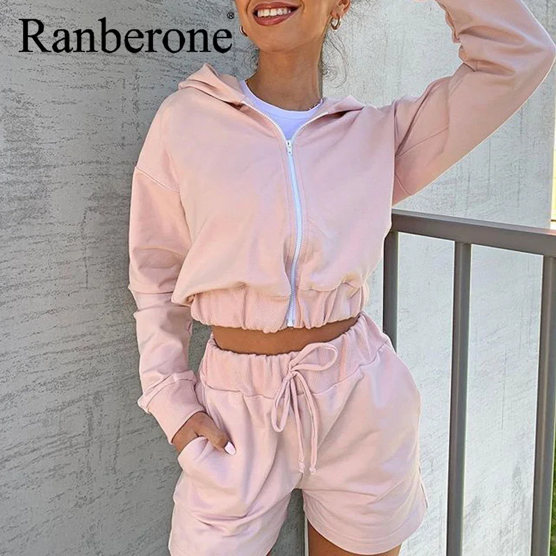 Sport Suit Female Hooded Zipper Loose Sports Shorts Set Women's Tracksuit 2021 Running Sportswear Gym Clothes Fitness Suits