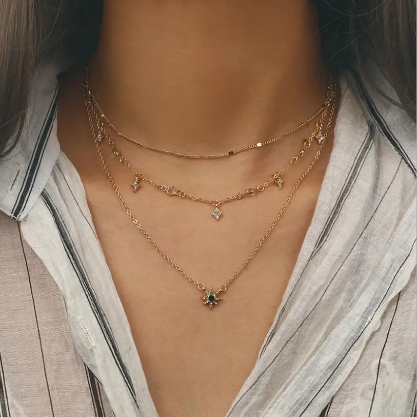 HuaTang Boho подвеска в виде звезды со стразами ожерелье для женщин и девушек