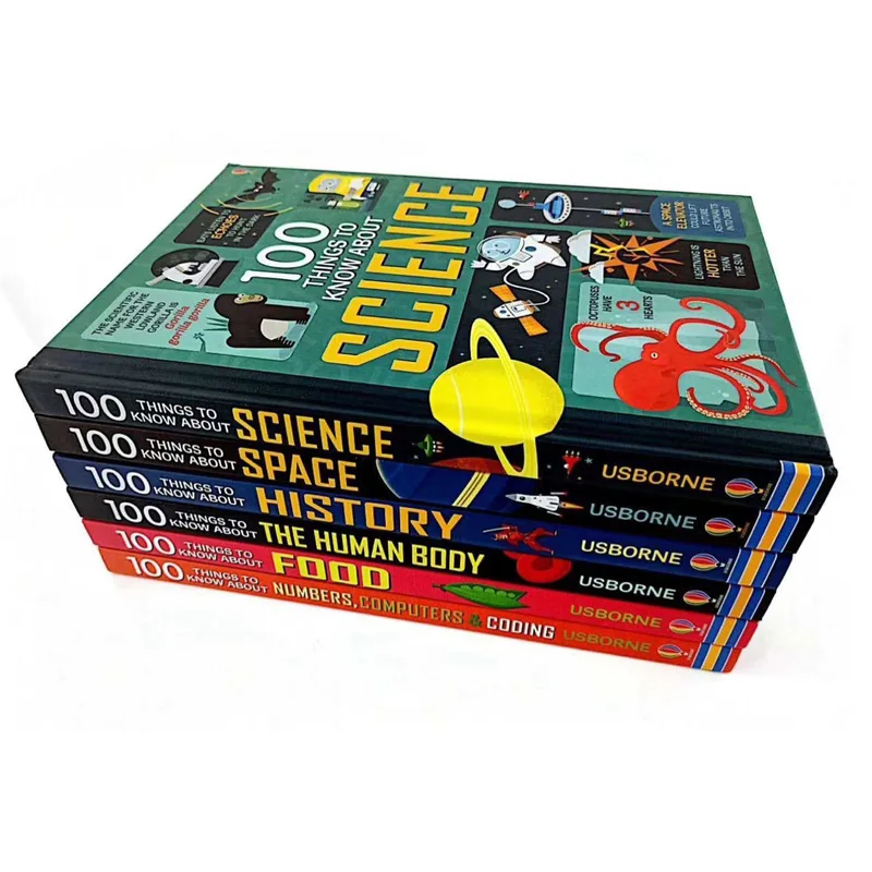 

6 книг/набор Usborne 100 вещей о детских ранних образованиях картинка книжный Жесткий Чехол для детей развлечение на английском языке