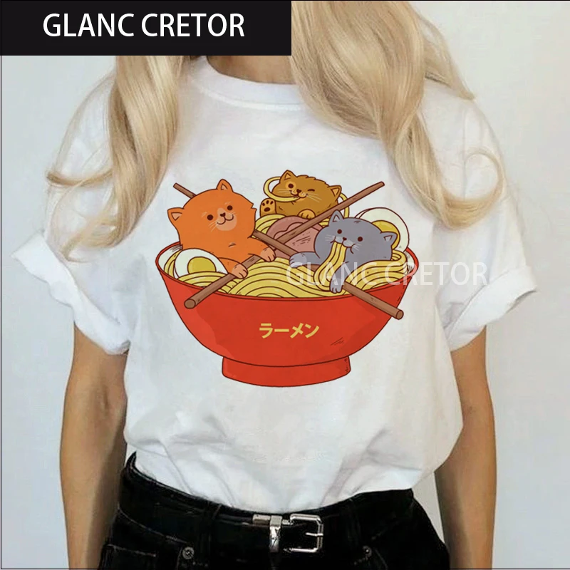 

Cat Harajuku Fashion Graphic Tshirts Korean Style Top Tees Female Kawaii Funny Cartoon T Shirt Women Ullzang Grunge Cute T-shirt