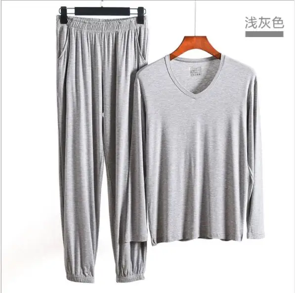 

Fdfklak 2020 Spring Autumn New Men Pyjamas Mens Sleepwear Night Wear Plus Size L-XXL Modal Pijamas 2 Pieces Sleep Set