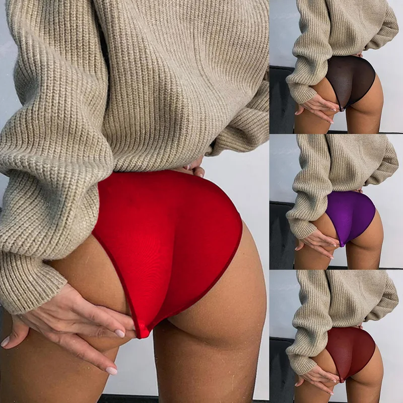 

Full Transparent Panties Women Sexy Seamless Briefs Ladies Solid Thin Mid Rise Underwear 3XL Big Size Panties Women Plus Size