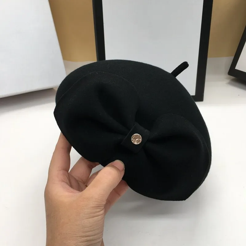 Берет тыква шляпа черный бант Джокер Мода темперамент художник почки шапка и