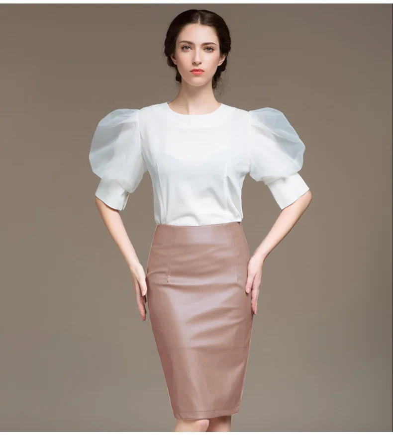 3XL 4XL Женская юбка из искусственной кожи, большие размеры, Осень-зима, сексуальные юбки из искусственной кожи с высокой талией, женская модная юбка-карандаш с поясом - Цвет: 5169 Beige