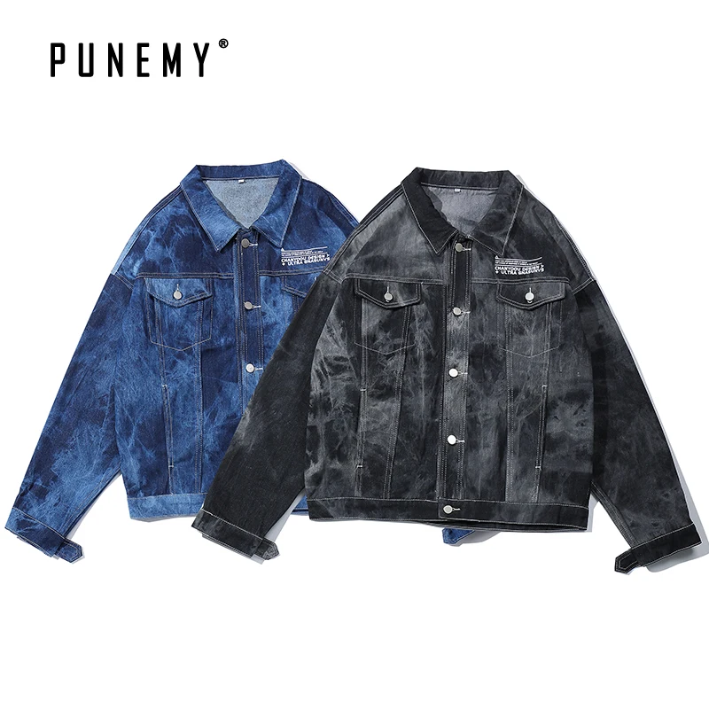Мужские джинсовые куртки в винтажном стиле с эффектом потертости и мраморным