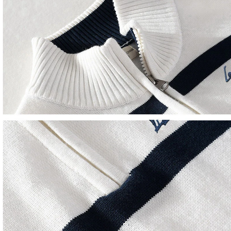 autumn winter new polo logo mens striped sweaters coat pullovers male thick sweaters stand collar slim fit knitted pullover 3xl free global shipping